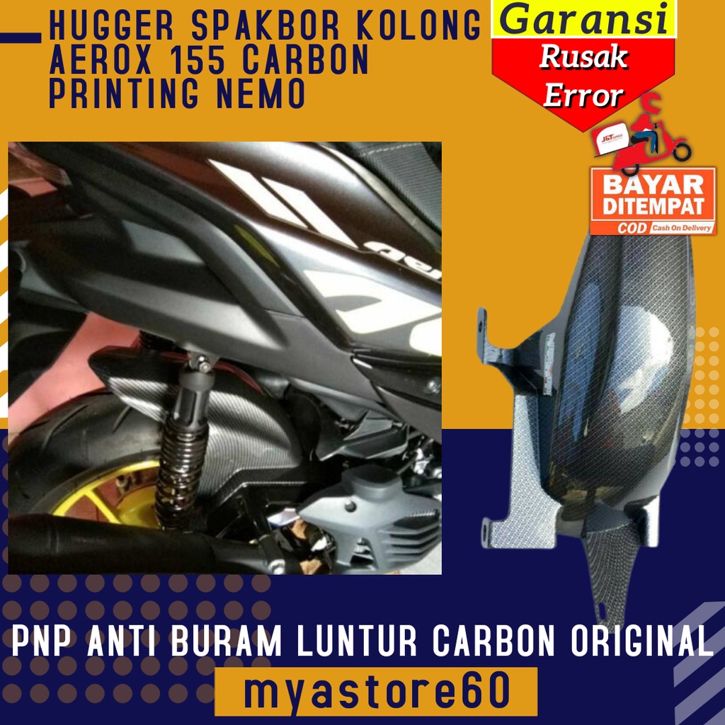 SPAKBOR HUGGER KOLONG SEPAKBOR CARBIN KARBON AKSESORIS VARIASI YAMAHA AEROX 155 LEXI CARBON PRINTING MERK NEMO