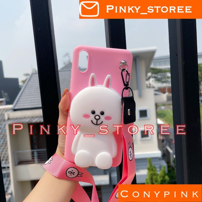 OPPO A54 A16 A15 A15S A53 A33 A92 A52 A11K A12 A7 A5S/ CASE KARAKTER DOMPET KOIN + TALI GANTUNGAN-Cony Pink