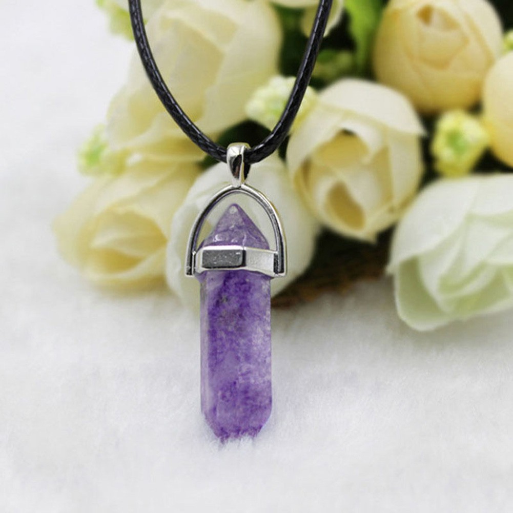 Unisex Retro Faux Kulit Chakra Reiki Penyembuhan Quartz Choker Kalung