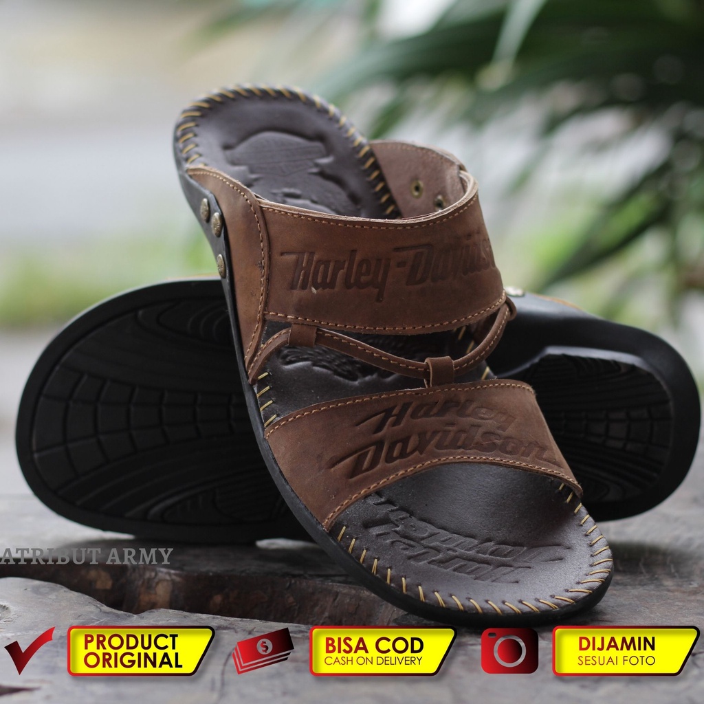 SANDAL KULIT ASLI PRIA HARLEY DAVIDSON FULL UP SELOP SENDAL KULIT ASLI PRIA SANDAL SLOP CASUAL / SENDAL JEPIT COWOK SLIDE HERLEY KULIT GOSOK - SH03