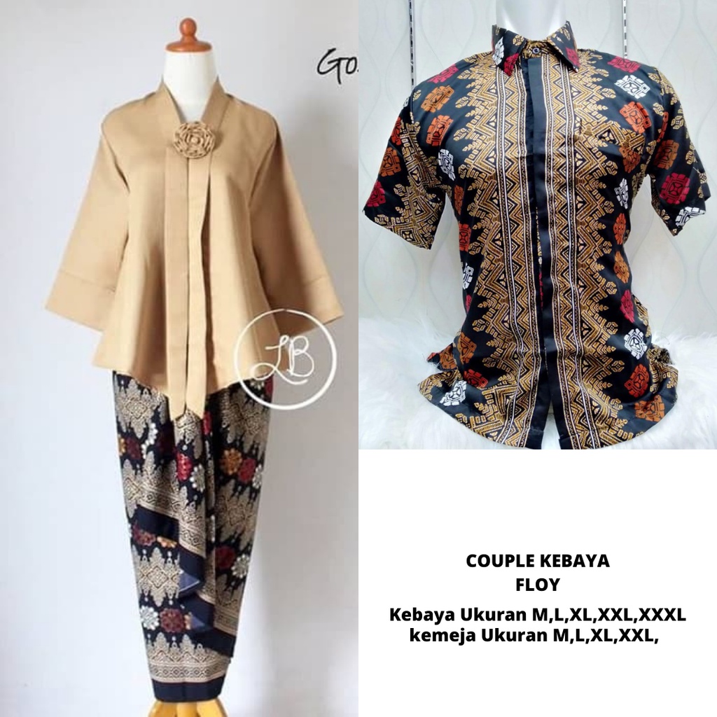 Kebaya Couple Floy Kutu Baru Gold Dan Kemeja Motif Toraja