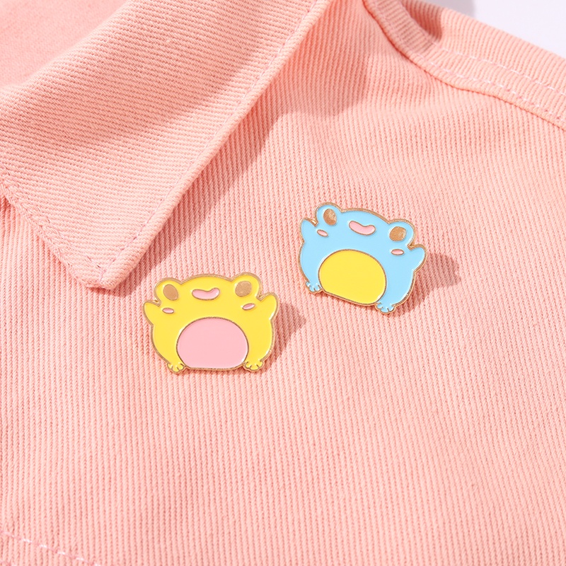 Bros Pin Enamel Bentuk Kartun Kodok Warna Kuning Biru Untuk Hadiah