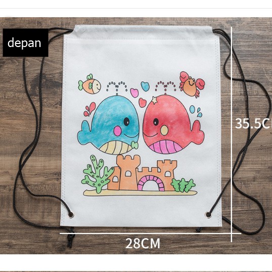 [ORGM] Mainan Edukasi DIY Mewarnai Tas Ransel Serut Goodie Bag