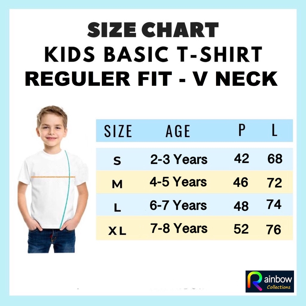 Rainbow Kaos V-NECK / T-shirt V-NECK Polos Lengan Panjang Anak (2-8 Tahun) Unisex Soft Spandex