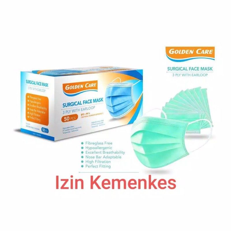 Masker earloop Golden Care 3 ply