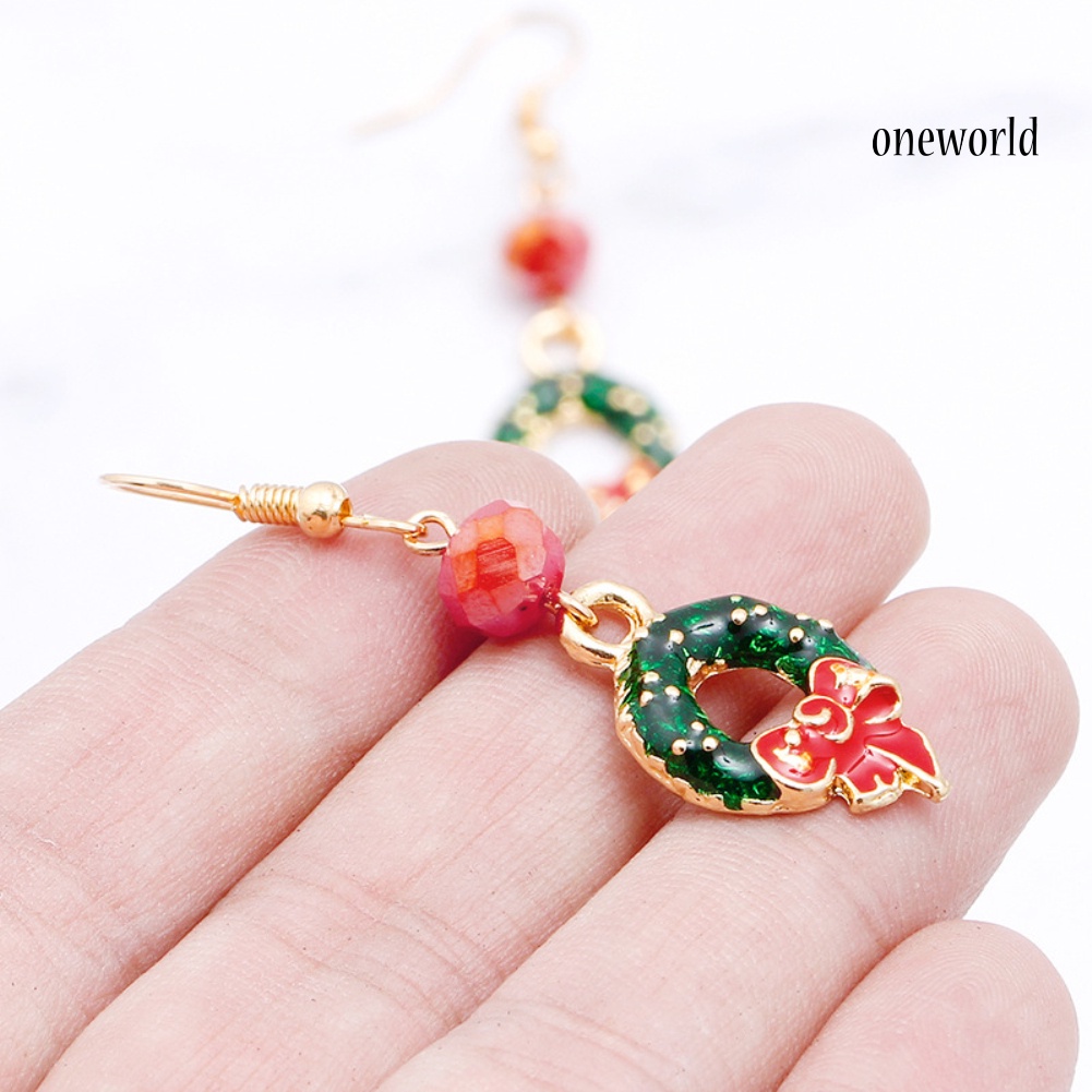 OW@ Women Enamel Christmas Santa Claus Tree Deer Dangle Hook Earrings Xmas Gift