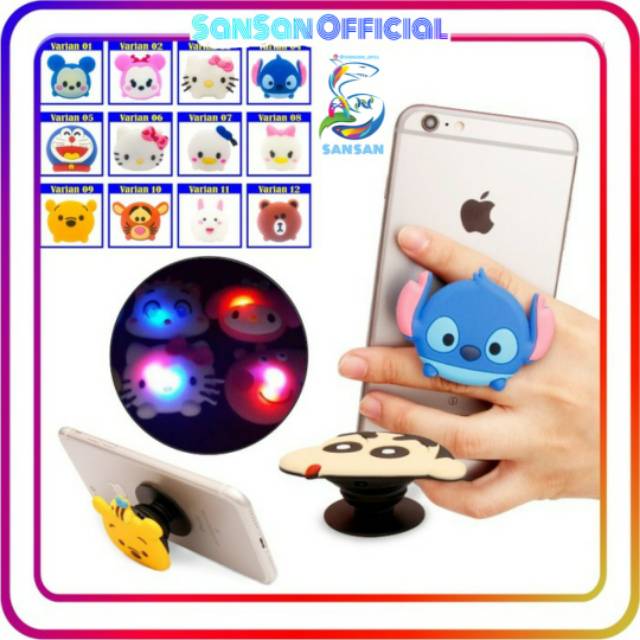 Popsocket HP Led Karakter Pop Socket cartoon motif cute lampu