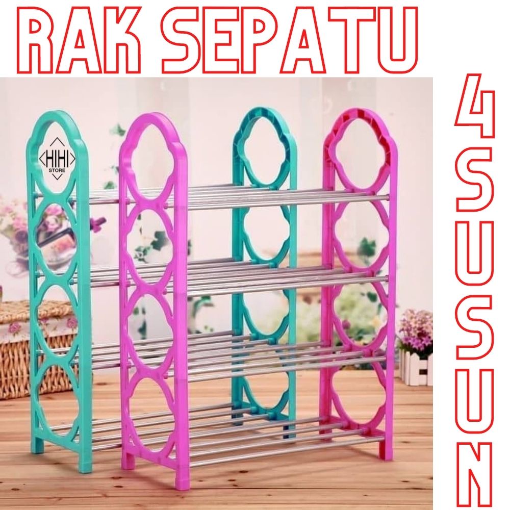 Rak Serbaguna | Rak Sepatu | Rak Sendal | Rak Sepatu 4 Susun Tier Besi Plastik Serbaguna