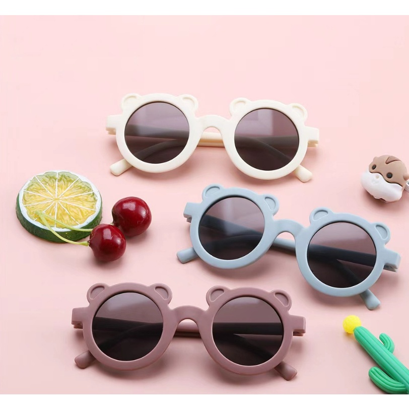 KACAMATA MURAH FASHION ANAK TERBARU KACA MATA HITAM BULAT TELINGA BERUANG / BULAT POLOS SUNGLASS A1B2C3