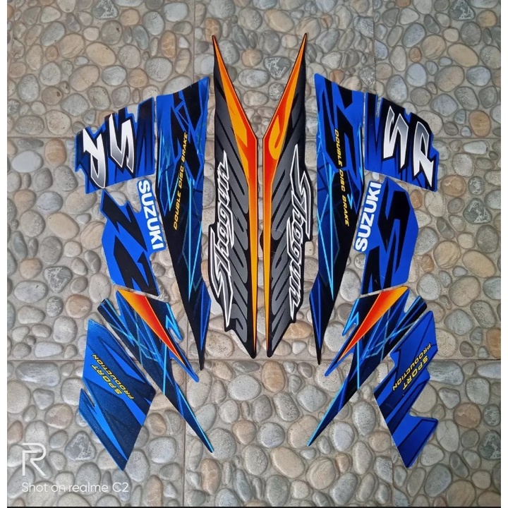 STIKER STRIPING LIS BODY MOTOR SUZUKI SHOGUN SP 125 2007 BIRU STANDAR