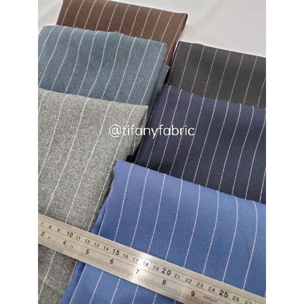 Kain Salur Garis Linen Korea Semi Wool Wol Zara Celana Tebal Yanded Yandet Yarndyed Meteran