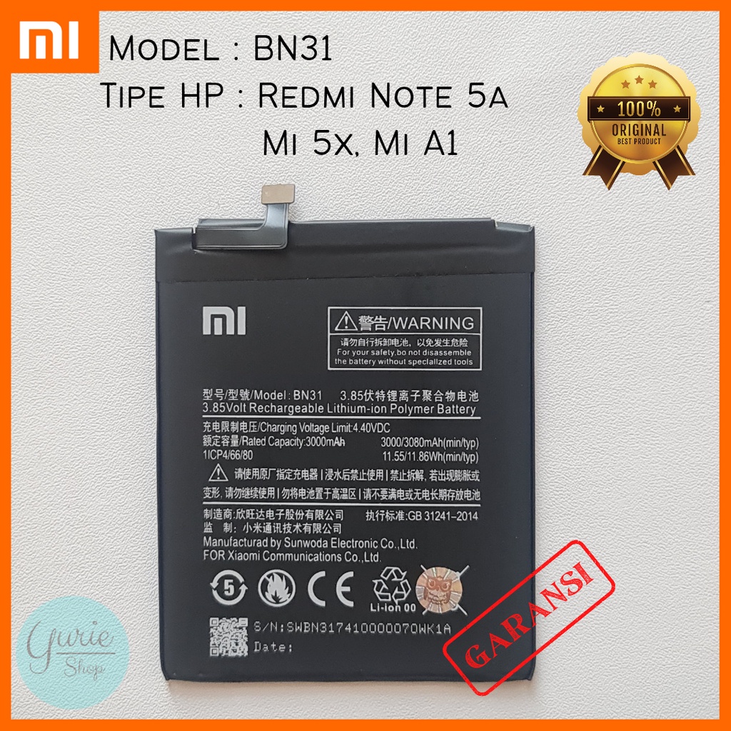 BATERAI BATTERY BATRE XIAOMI MI 5X REDMI S2 NOTE 5A PRIME BN31 ORIGINAL