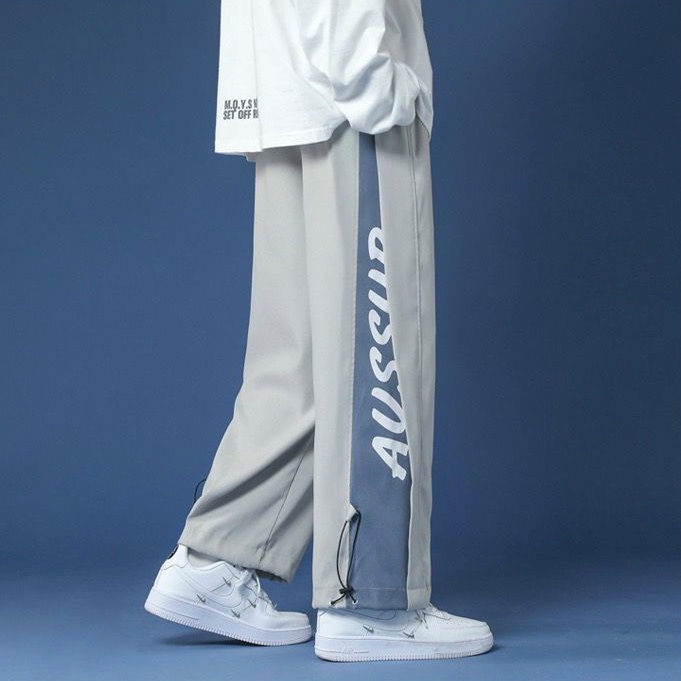 Celana pria biru Korea style kulot pria celana olahraga celana kasual pria elastis celana oversize pria loose pants pria 2023