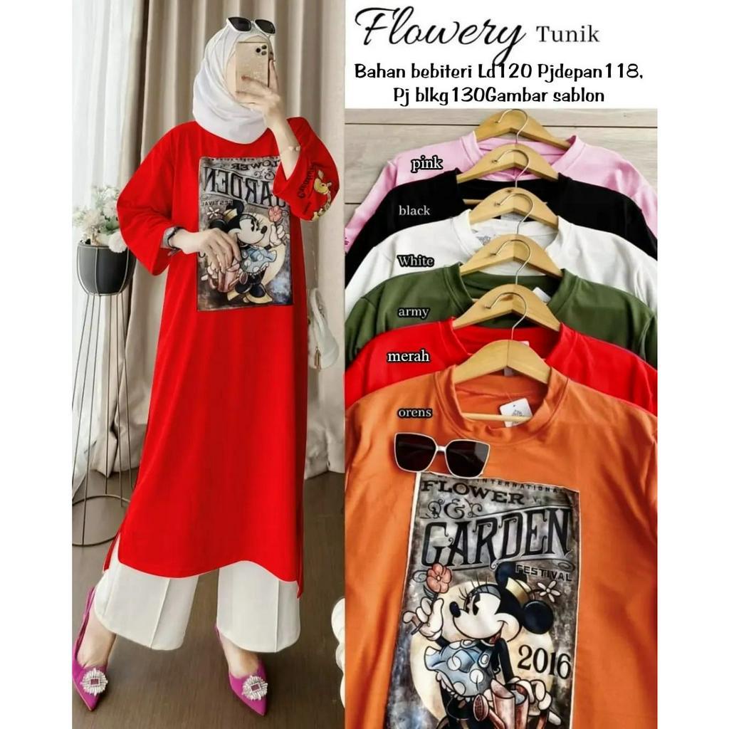 LONG TUNIK JUMBO FLOWEY LONG TUNIK MC BAHAN BEBYTERRY LD 100 - 120 CM PANJANG BAJU DEPAN 118 CM PANJANG BAJU BELAKANG 130 CM LONG TUNIK TERBARU 2023 KEKINIAN KAOS OVERSIZE LENGAN PANJANG WANITA MIDI DRESS KAOS APLIKASI SABLON