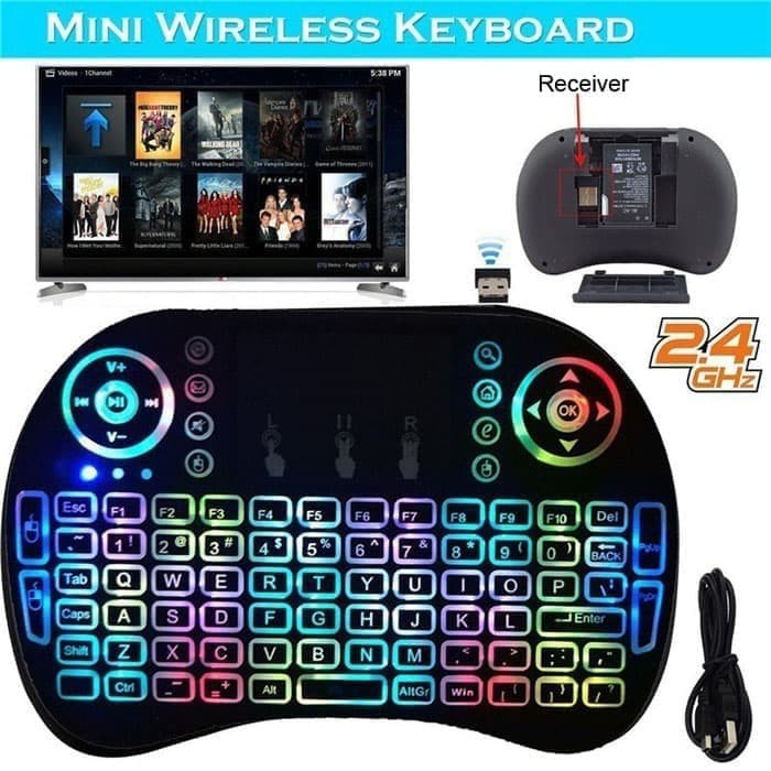 Dijual Mini Keyboard Air Mouse i8 Rainbow Wireless Touchpad Rechargeable terbaik