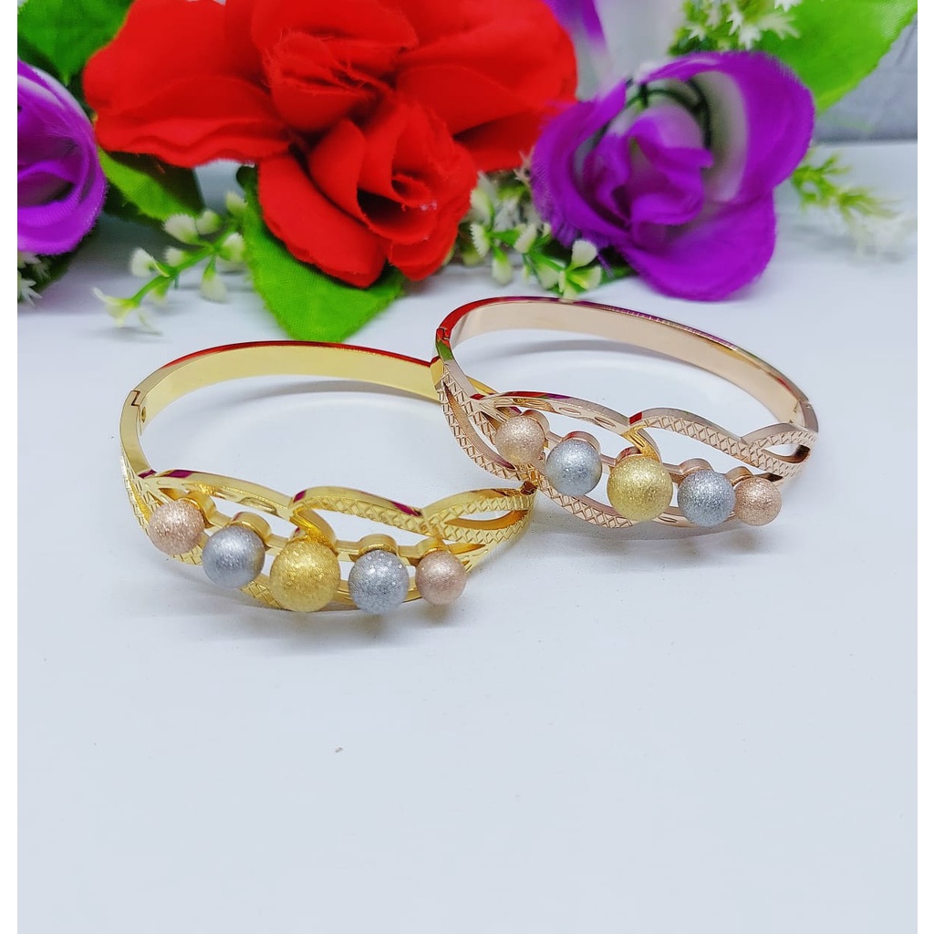 Set perhiasan wanita gelang dan cincin kombinasi biji bola