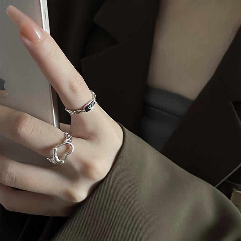 Cincin Model Terbuka Desain Hati Hollow Gaya Simple Untuk Wanita