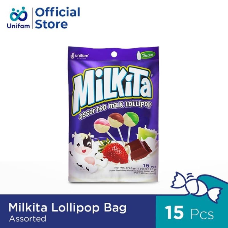 Milkita LOLLIPOP assorted milk 172 gram isi 15 pcs