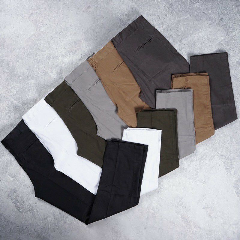 Celana Panjang Chino Pria KERJA HARIAN HITAM MOCCA ABU GREY KERAM CREAM Sz 27 - 38