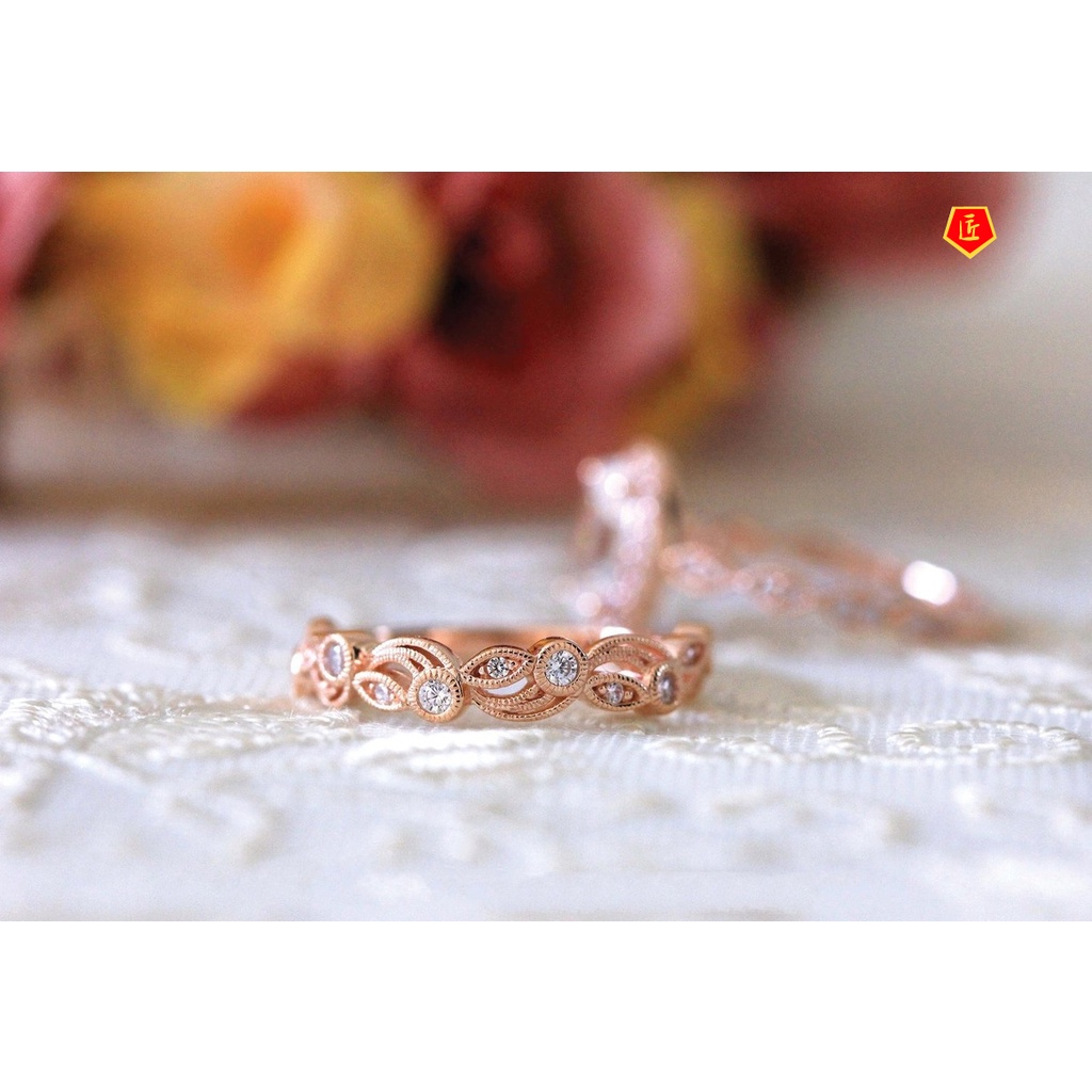 [Ready Stock]Hollow Pattern Diamond Ring Set Women's Fashion