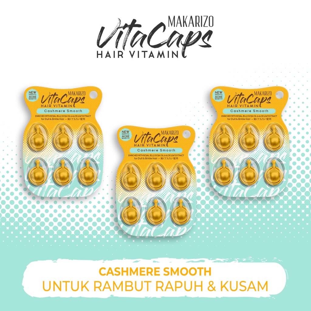 PAKET ISI 3 Makarizo VITACAPS Hair Vitamin Cashmere Smooth - Vitamin Rambut Kapsul 6 x 1 mL