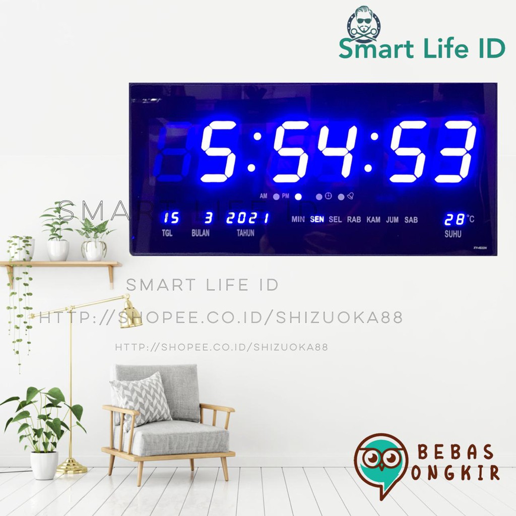 Jam Dinding LED Digital Clock Jam Meja Dekorasi Hiasan Dinding Rumah XY 4622 Biru