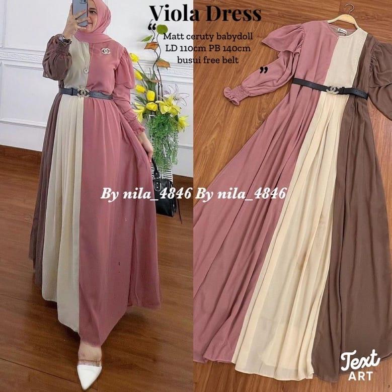 Viola Rainbow Dress Gamis Malaysia Ceruty Babydoll Full Furing Gamis Kekinian Baju Wanita Jumbo Gami