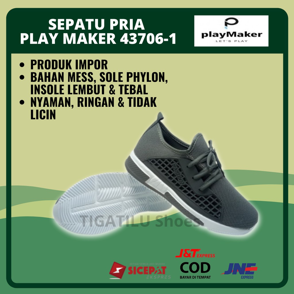 Sepatu Sneakers Snekers Snakers Pria Play Maker 01 Original Kasual Murah
