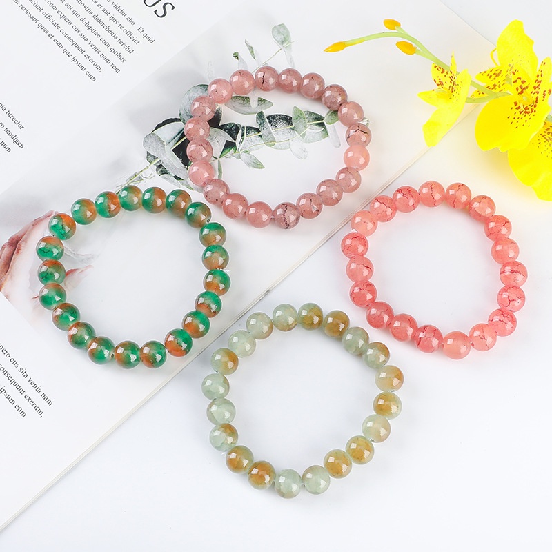 10mm Cracked Stone Charm Colorful Jade Bracelet Women Popcorn Crystal Bracelets