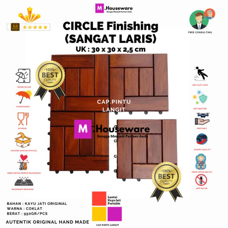 lantai kayu jati Motif Circle UK 30x30cm decking tile kayu jati