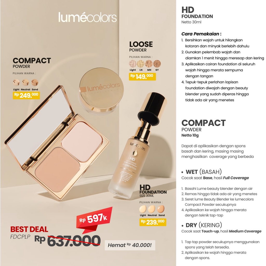 (Free Emas) Lumecolors Paket Hemat Bundling Foundation-compact-loose powder