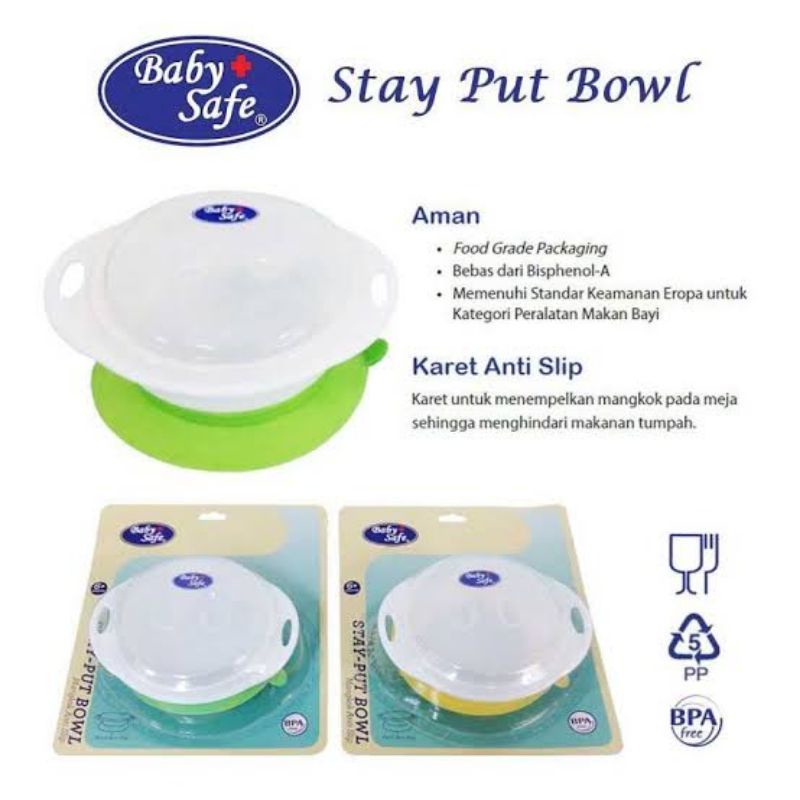 Baby Safe Stay Put Bowl BS353 - Babysafe Mangkok Anti Slip Silikon Bayi - Mangkok Bayi Dengan Tutup Antislip