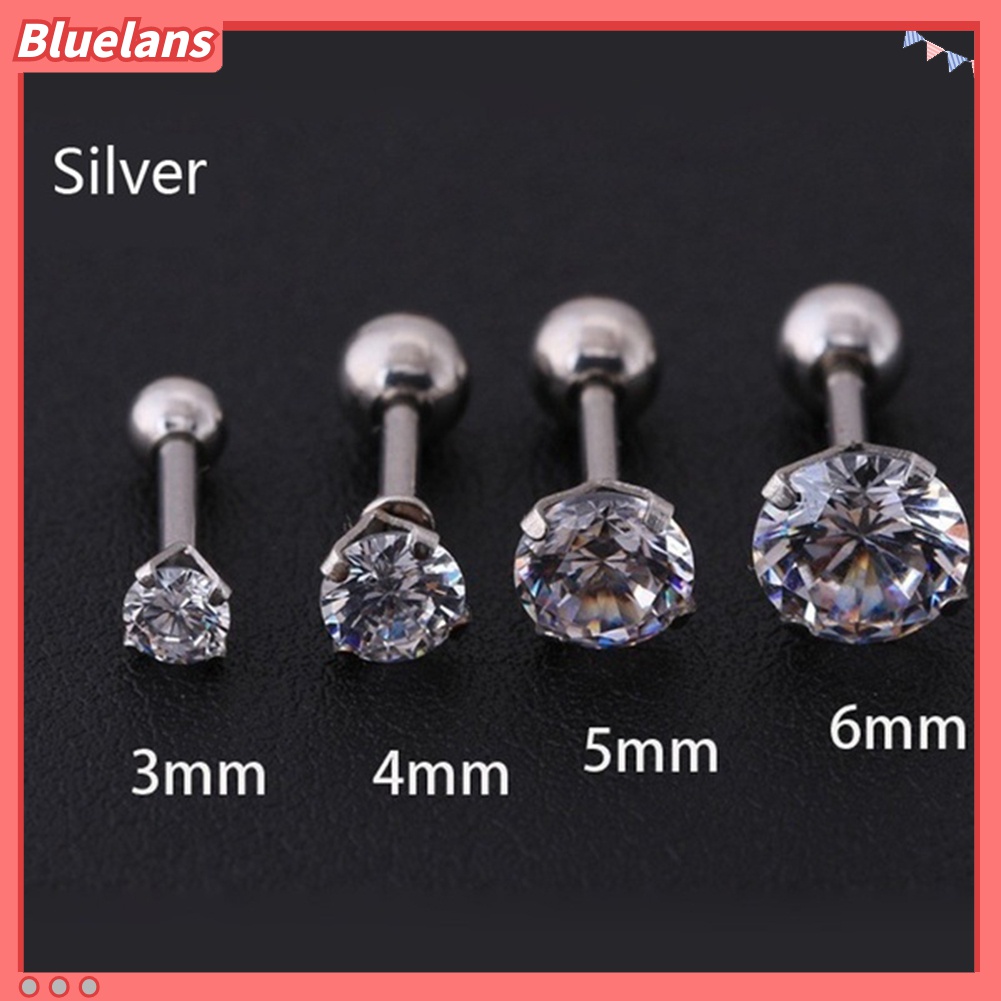 1pc Anting Stud Cubic Zirconia Bahan Titanium Steel Untuk Unisex