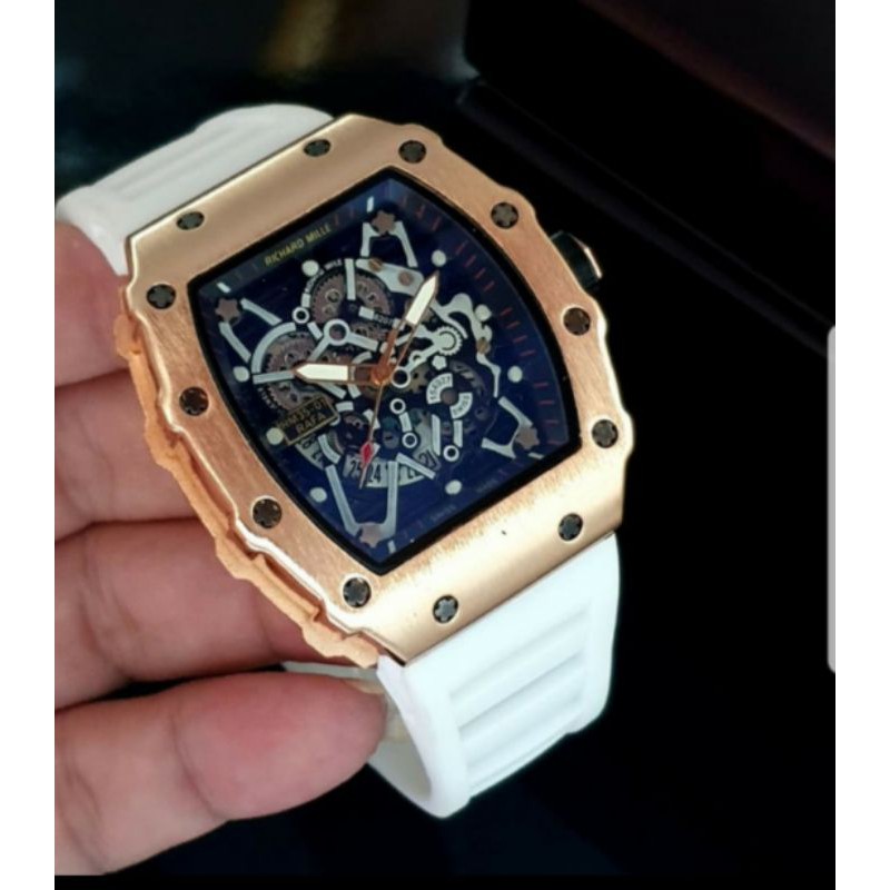 Jam Tangan RM Richard Mile Body Rosse Gold Tali Rubber - Jam Tangan Pria Rm Richard Mile Tali Putih