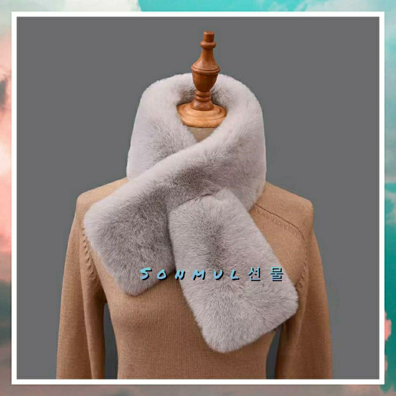 Women Rabbit Fur Scarf Shawl Collar Neck Syal Musim Dingin