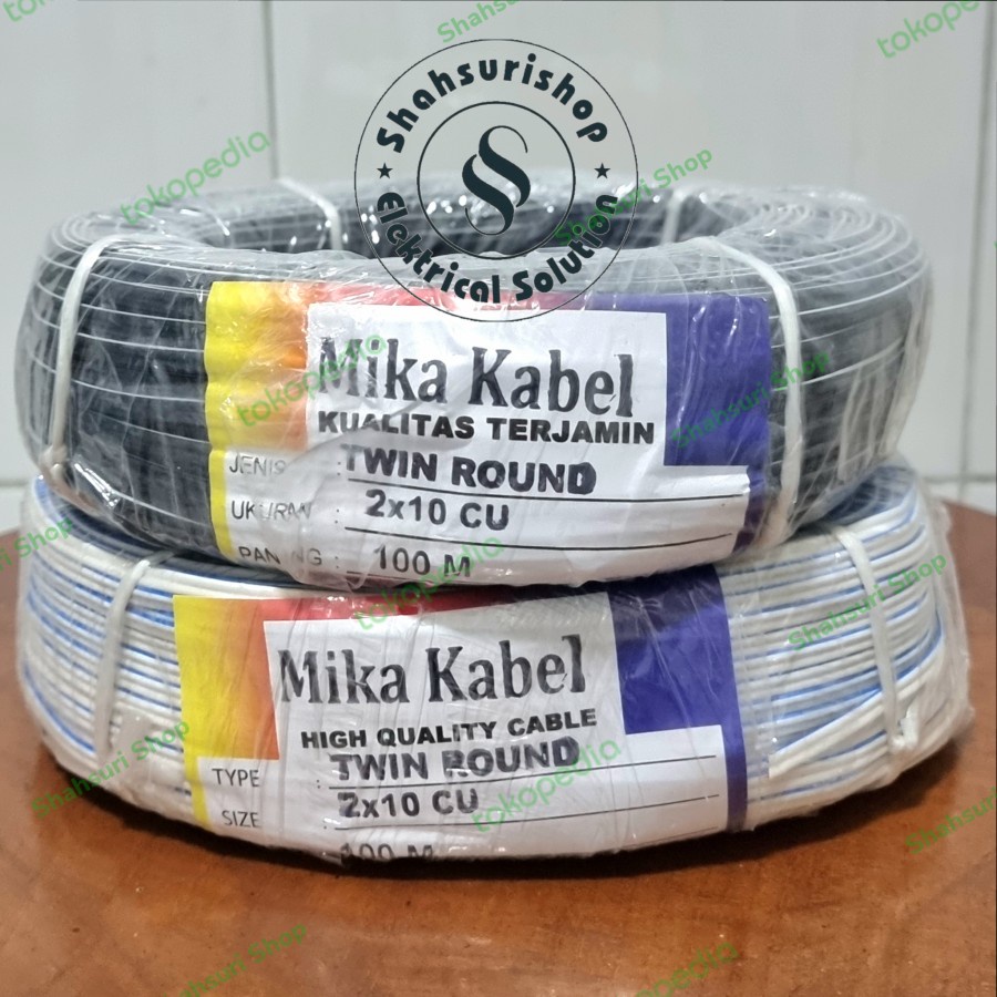 KABEL MIKA 2X10 CU TWIN ROUND SERABUT HIGH QUALITY ROLLAN 100 METER