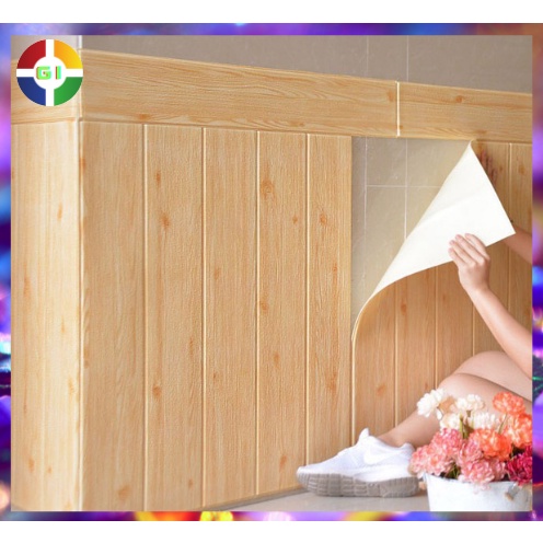 Wallpaper Dinding 3D Foam COD Timbul Tebal Motif Papan Kayu Dan Warna 70 x 70 CM Dekorasi Dinding Dan Interior Kamar Murah