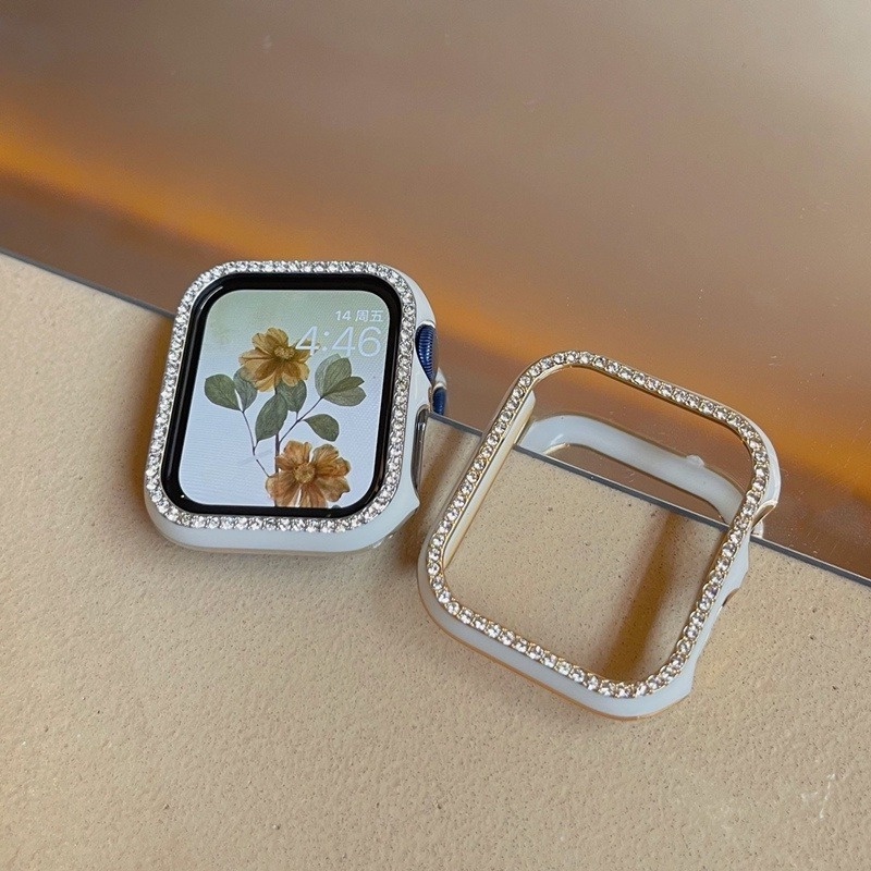 Diamond Case Untuk Apple watch 45mm 41mm 40mm 42mm 38mm Aksesoris Bling Bumper Pelindung Cover iWatch Series7 6 SE 5 4 3 2 1