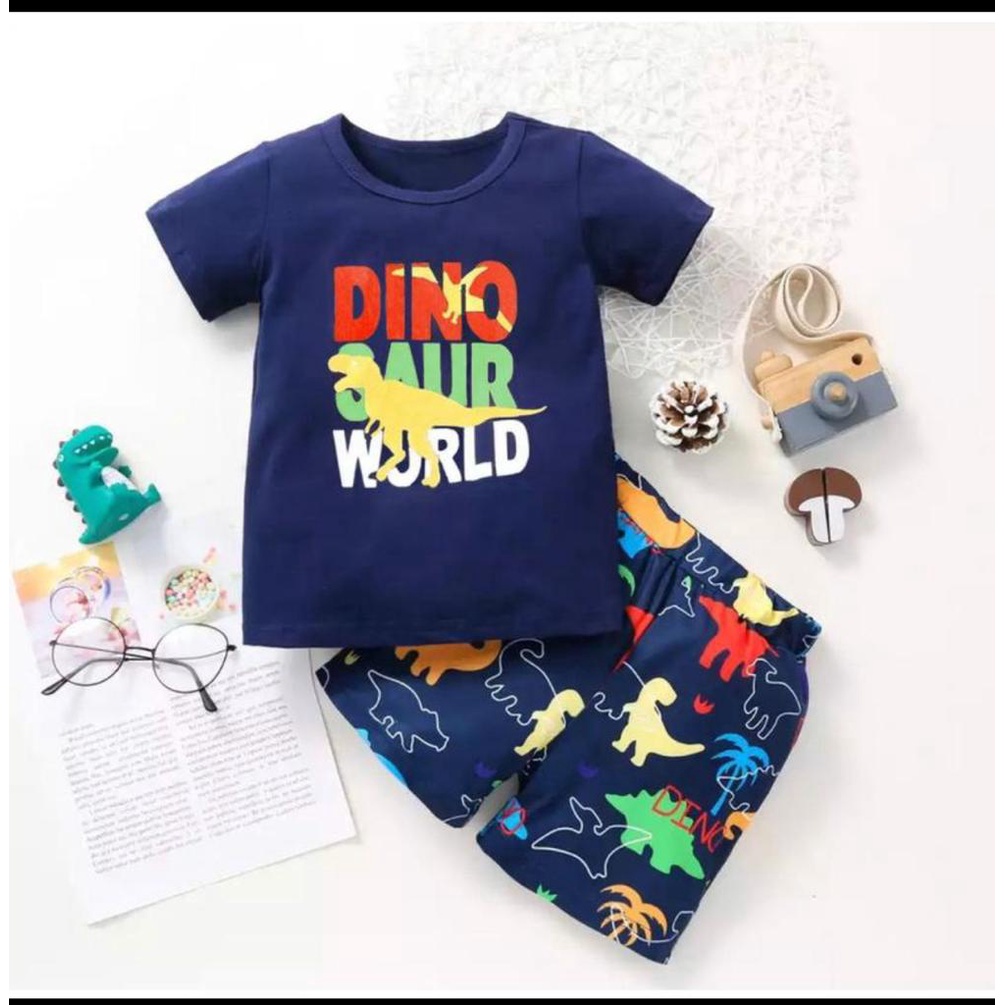 COD/SETELAN BAJU ANAK/SETELAN DINO WORLD 1-5 TAHUN