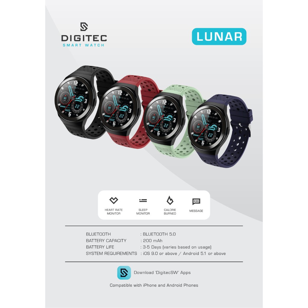 jamVIRAL Jam tangan smartwatch digitec lunar unisex ORIGINAL