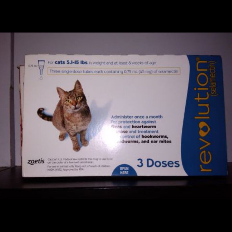 revolution kucing/obat tetes kutu 5.1-15lbs (1box isi 3tube) selamectin