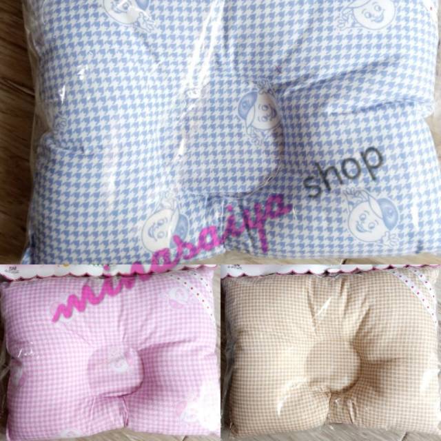 OKIYO Bantal Peang Bayi baru Lahir Newborn Katun Motif Kotak-Kotak