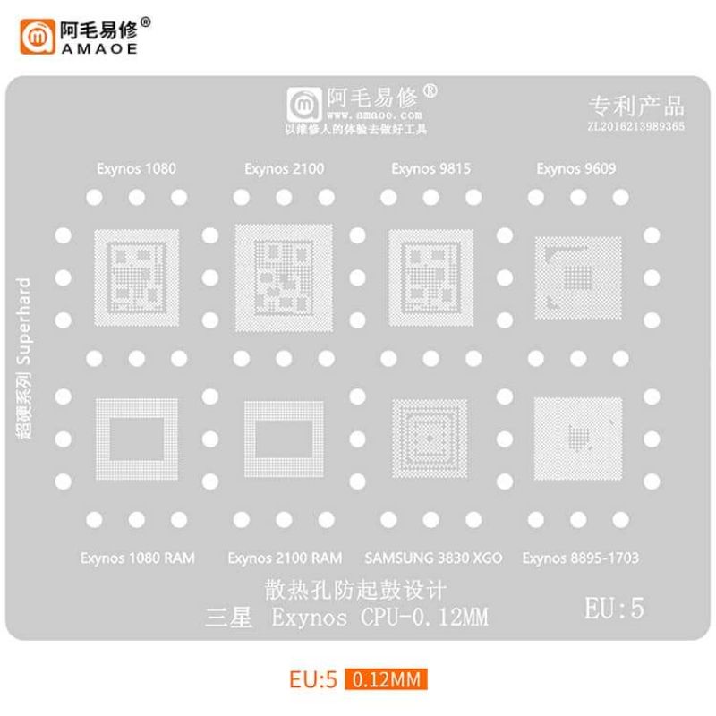 plat bga cetak ic stencil amaoe amoe eu5 eu 5 cpu ram exynos 1080 2100 9815 9609 3830 9855