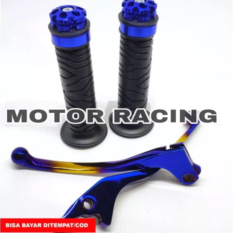 Handle rem kopling standar 2 tone fu /verza / tiger / mega pro / gl pro / primus / cb 150r / cbr 150r / sonic SEPAKET GRIP MOTOR JALU STANG FLOWER BIRU