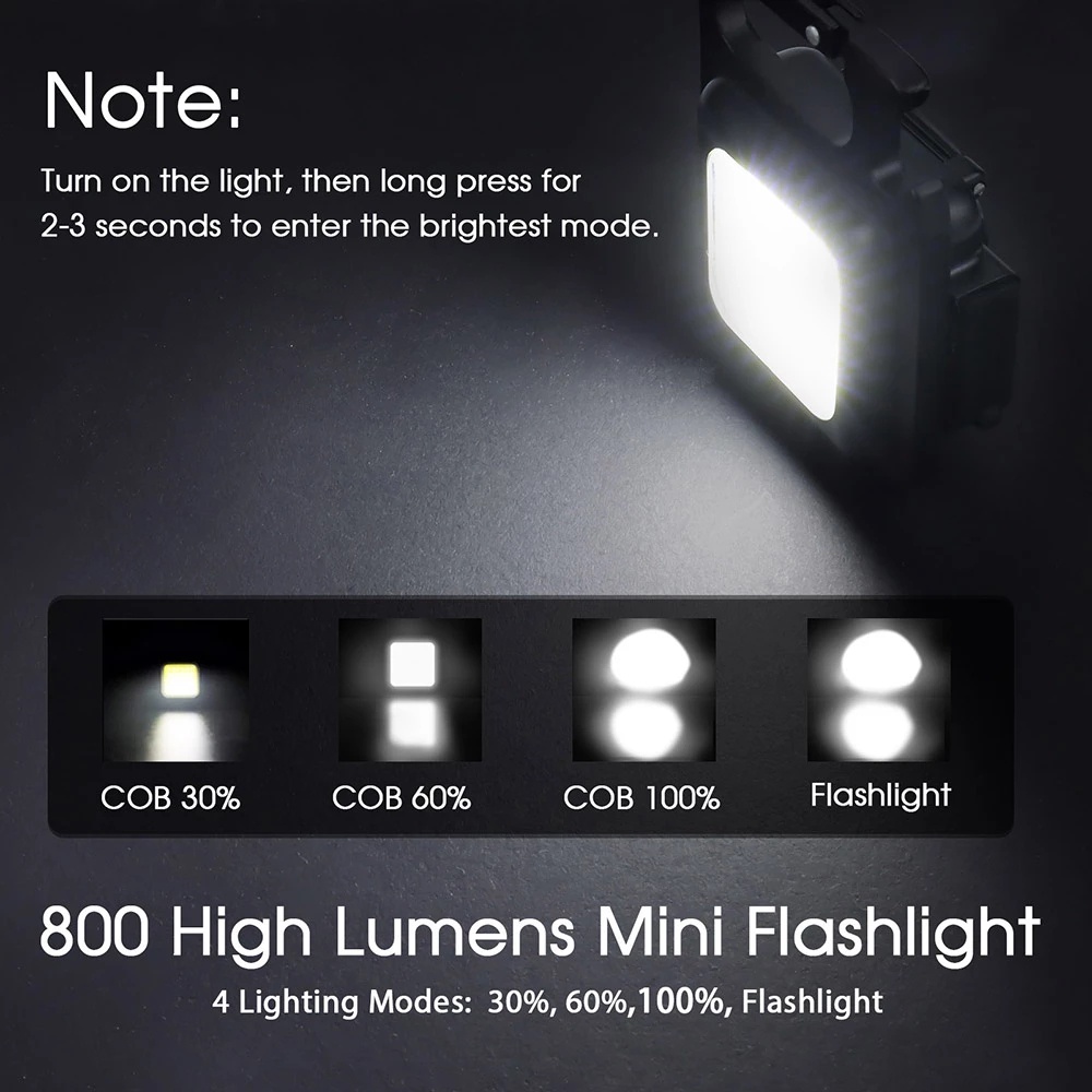 Senter Led COB Mini 800 Lumens 3 Mode USB Rechargeable Dengan Gantungan Kunci Untuk Darurat