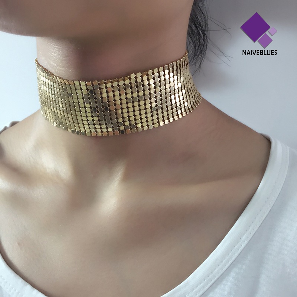 Kalung Choker Sequin Mesh Gaya Punk Untuk Wanita