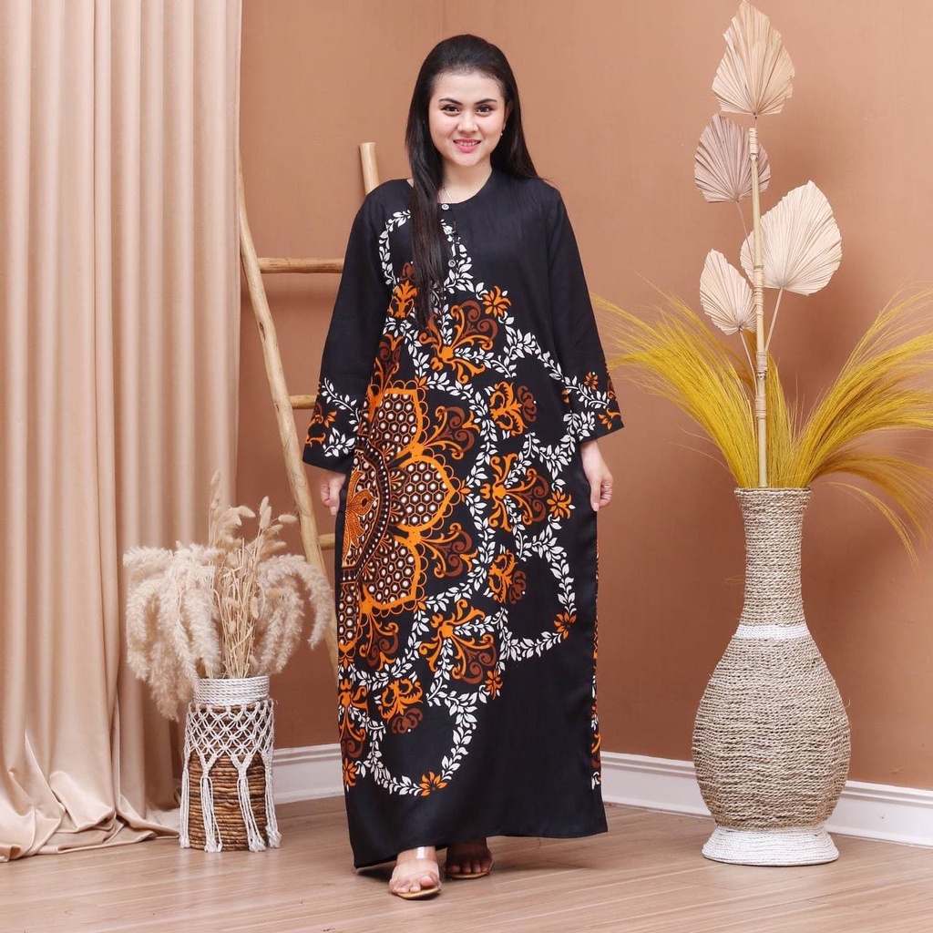 Batik Prass - Daster Lengan Panjang Kekinian Kancing Depan Longdres Busui Rayon Santung Rayon SUPER Ori Prass Official-ADRENA KUNING