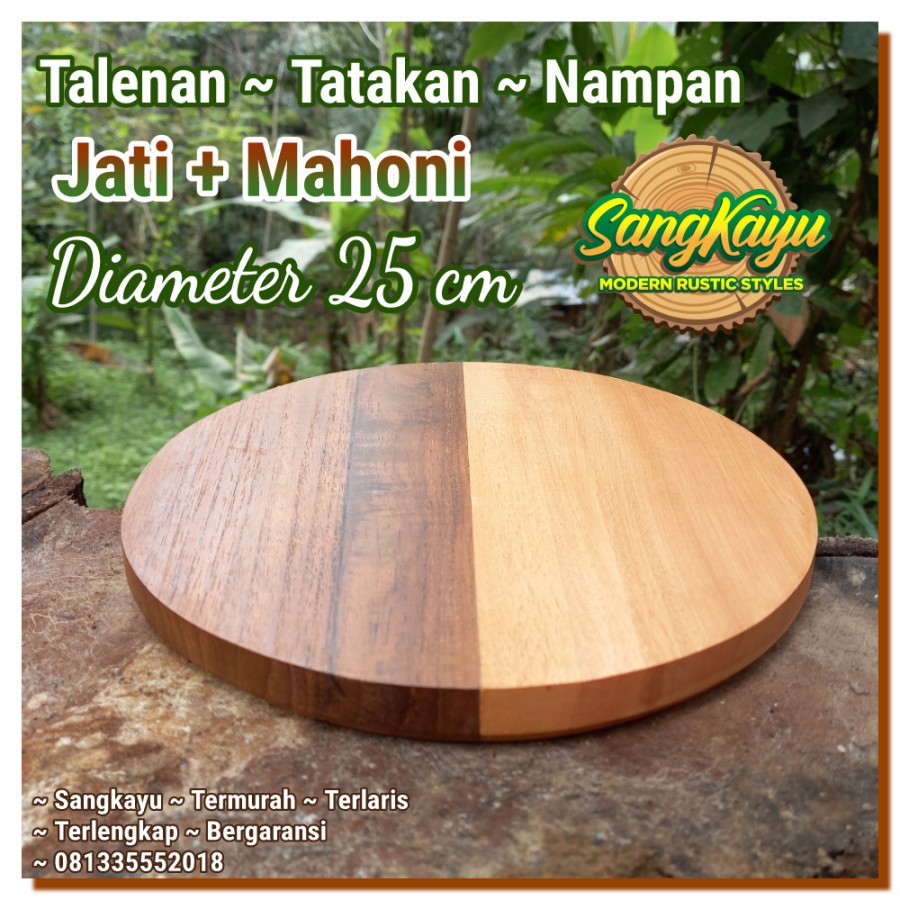 Talenan kayu jati +mahoni 25cm wooden cutting board talenan kayu bulat