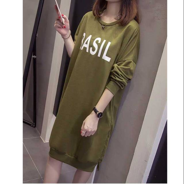 Dress wanita import basil/ dress katun lengan panjang casual big size
