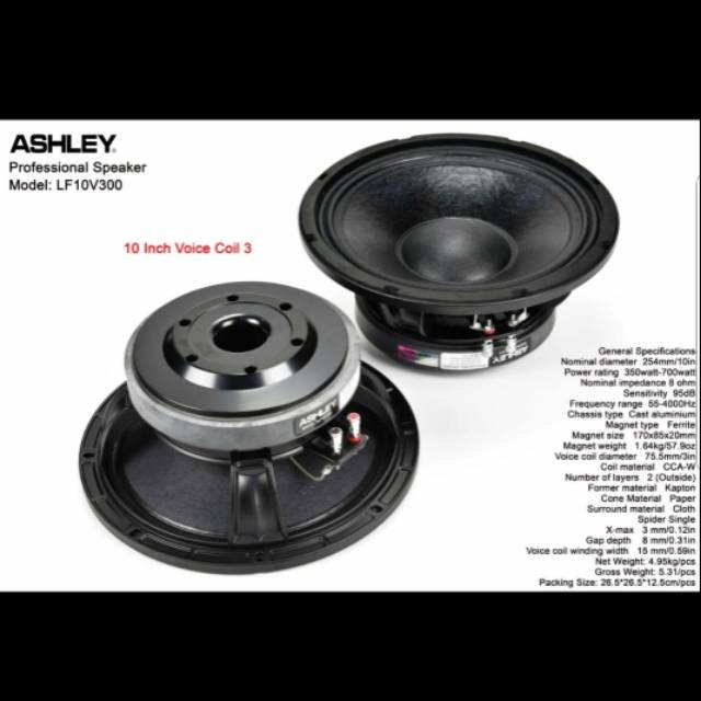 SPEAKER KOMPONEN ASHLEY LF10V300/LF10 V300 10 INCH 700 WATT BARU